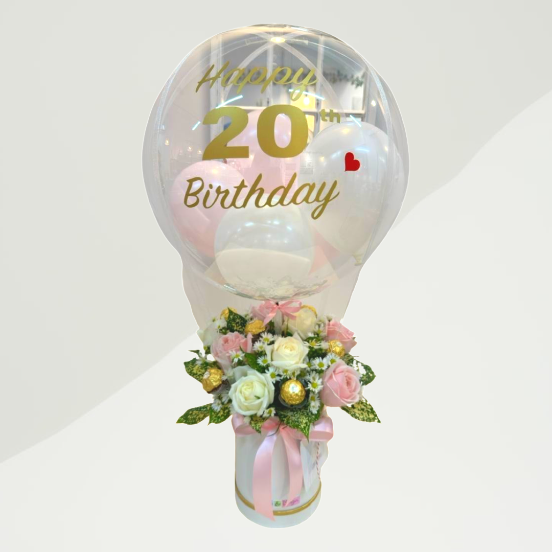 Roses box with balloon Bow dan Bunga