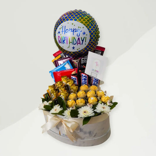Fred Birthday Box with balloon Bow dan Bunga