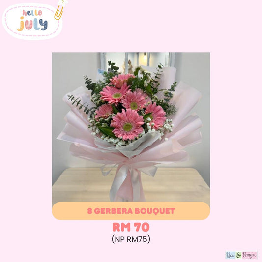 8 Gerbera Bouquet Bow dan Bunga